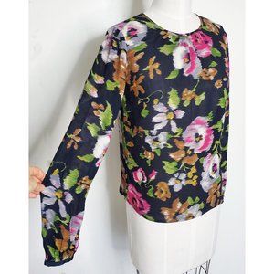 Brooks Brothers Red Fleece Womens Long Sleeve Floral Print Semi Sheer Blouse Top